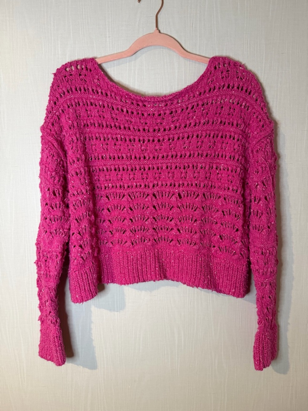 Anthropologie Pilcro Open-Knit Stitch Pink Oversized Sweater Small - Picture 3 of 5